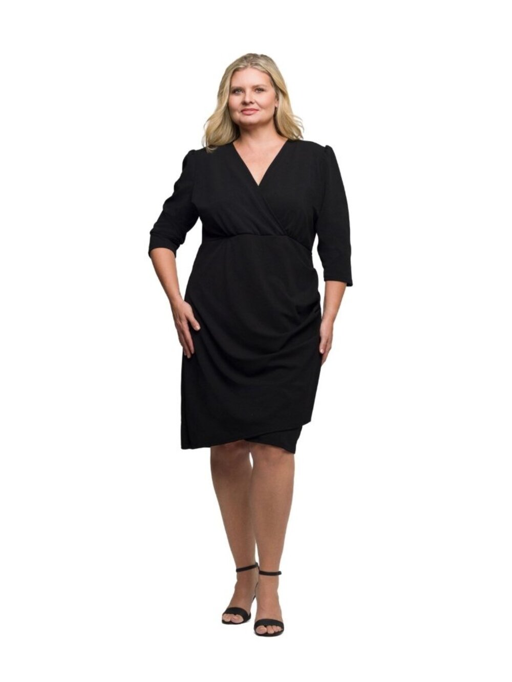 24seven Comfort Apparel V Neck Wrap Dress Black Plus Size 1X Black $101